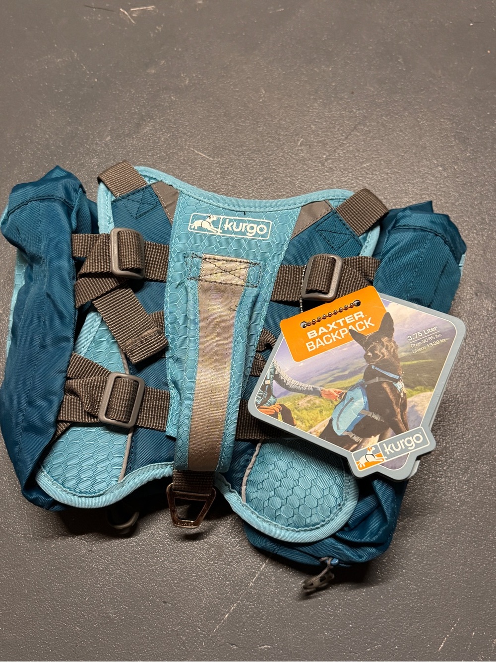 Kurgo Teal Blue Dog Hiking Harness Pack